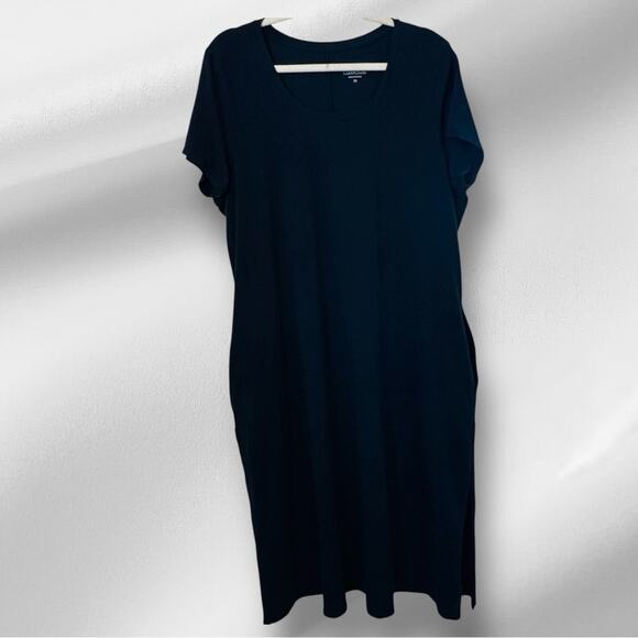 Cuddl Duds Black Jersey Knit Midi Dress Short Sleeve Stretch Pockets 1X - Picture 1 of 6